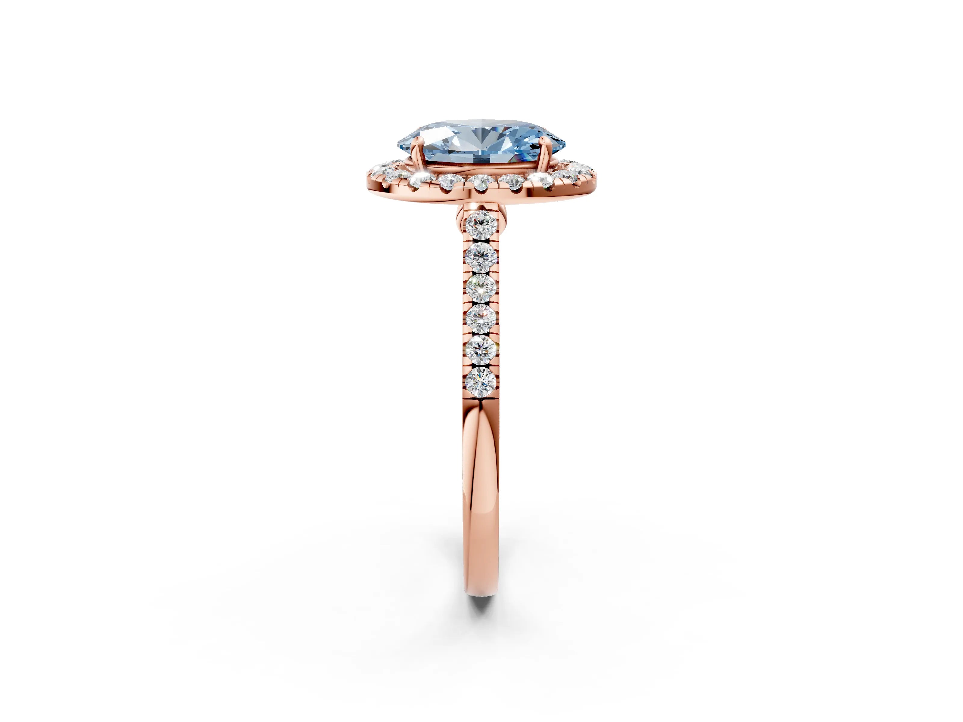 Rose gold Fancy Blue Oval Cut Halo Pave Diamond Engagement Ring with Four-Prong Setting_2