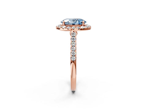 Rose gold Fancy Blue Oval Cut Halo Pave Diamond Engagement Ring with Four-Prong Setting_2