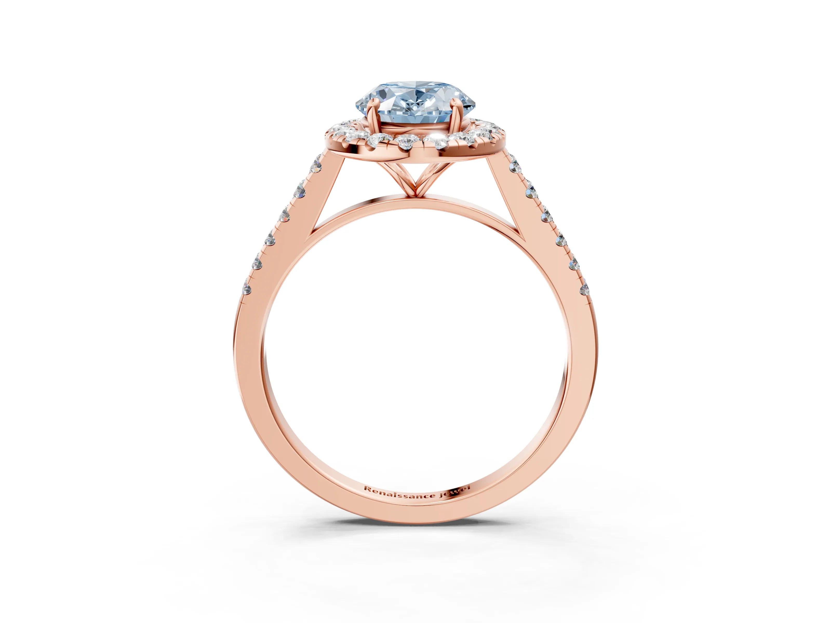 Rose gold Fancy Blue Oval Cut Halo Pave Diamond Engagement Ring with Four-Prong Setting_3