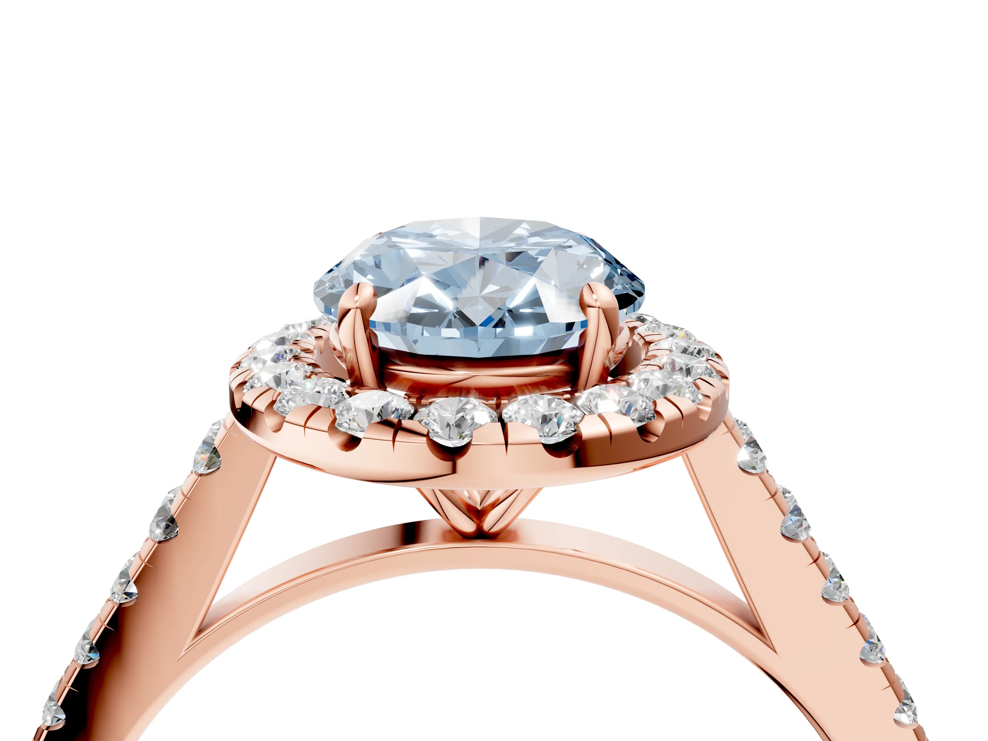 Rose gold Fancy Blue Oval Cut Halo Pave Diamond Engagement Ring with Four-Prong Setting_4