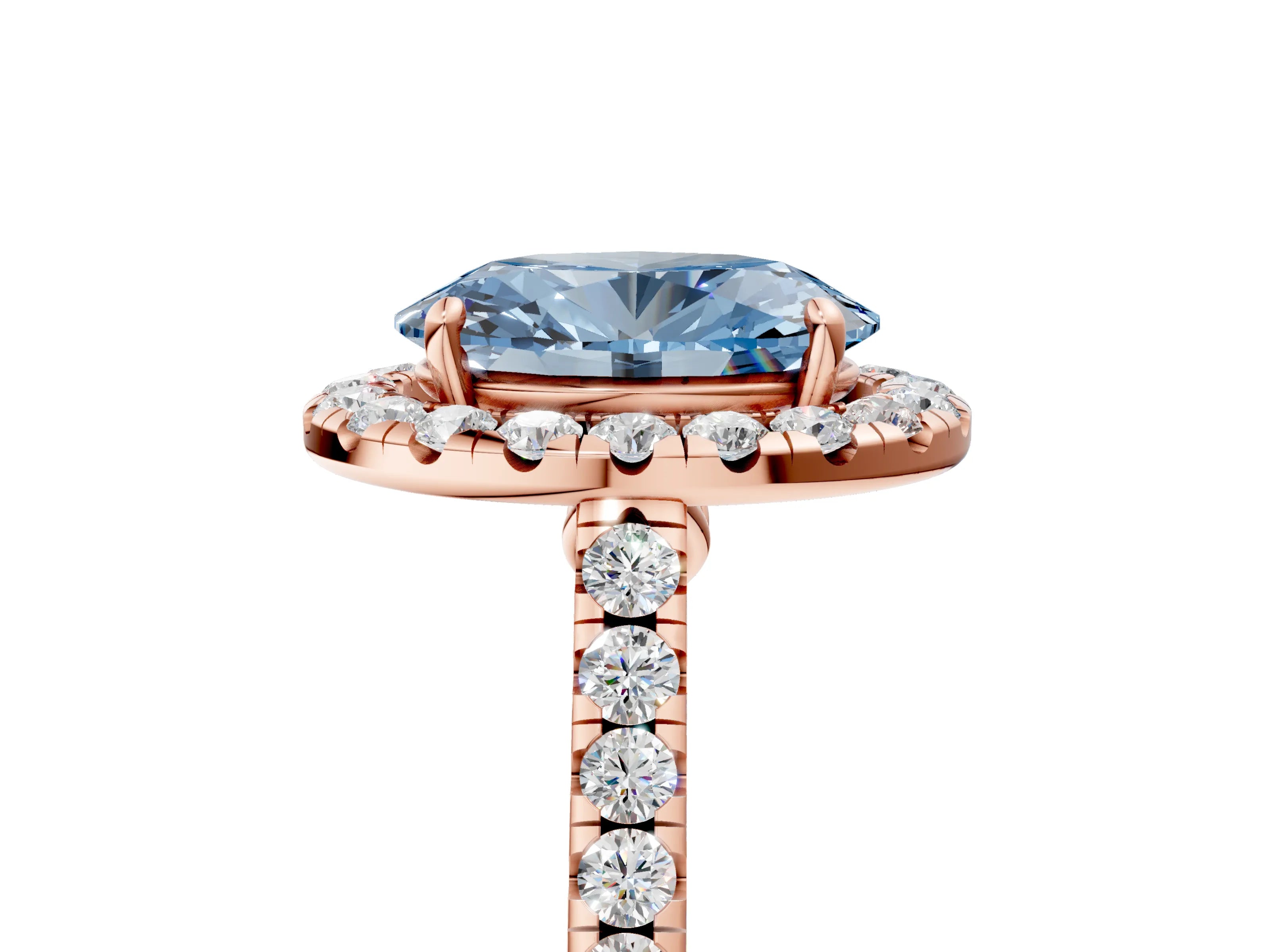 Rose gold Fancy Blue Oval Cut Halo Pave Diamond Engagement Ring with Four-Prong Setting_5