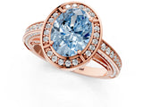 Rose gold Fancy Blue Oval  Cut Halo Pave Split Shank Prong Setting Ring_34