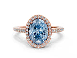 Rose gold Fancy Blue Oval Cut Halo Round Diamond Pavé Band with Four-Prong Setting_3