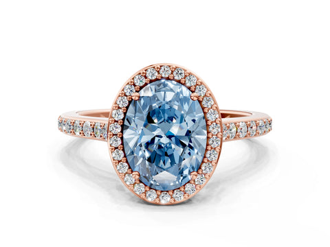Rose gold Fancy Blue Oval Cut Halo Round Diamond Pavé Band with Four-Prong Setting_3