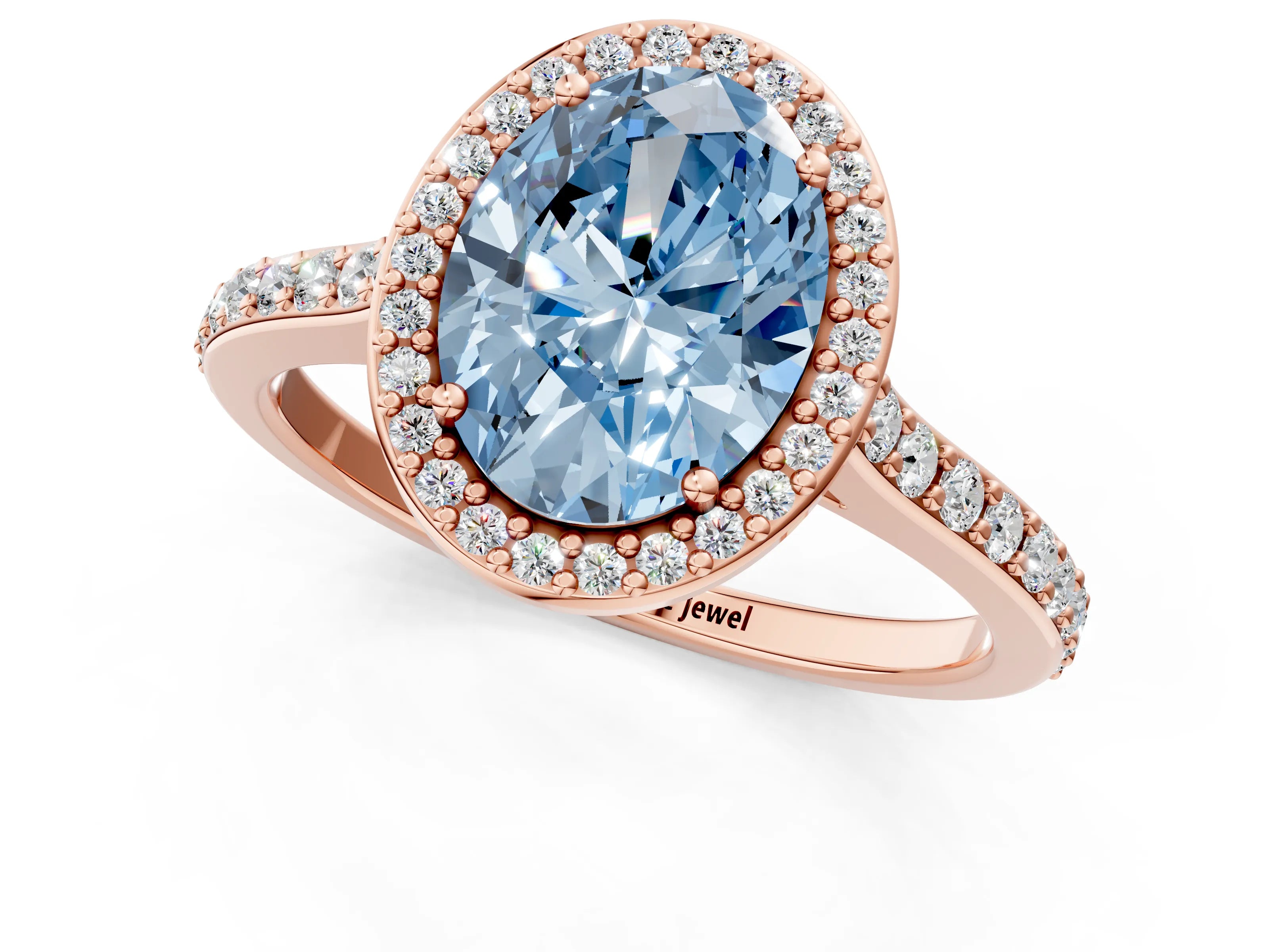 Rose gold Fancy Blue Oval Cut Halo Round Diamond Pavé Band with Four-Prong Setting_4