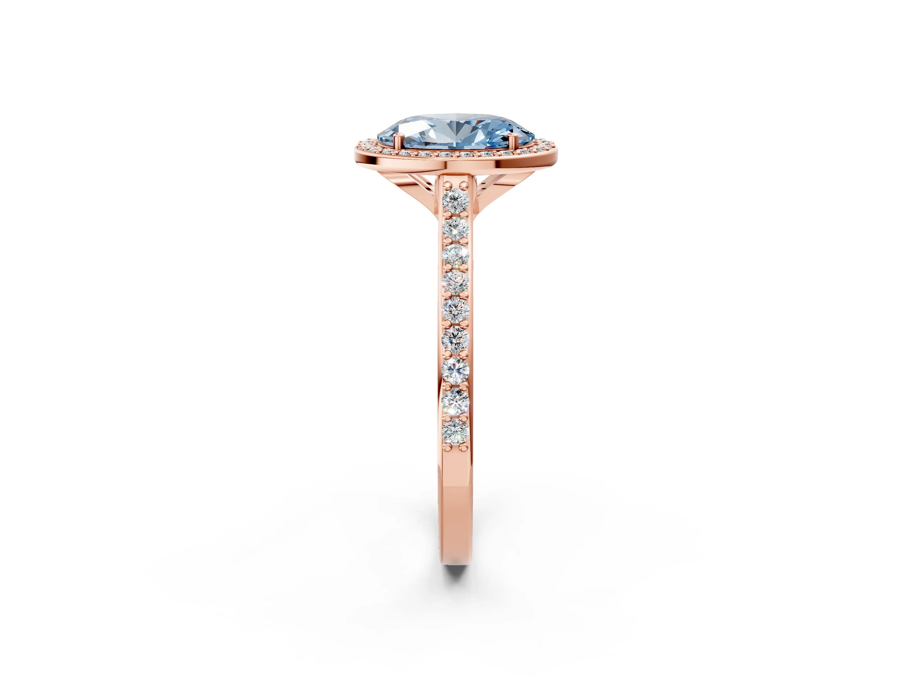 Rose gold Fancy Blue Oval Cut Halo Round Diamond Pavé Band with Four-Prong Setting_5