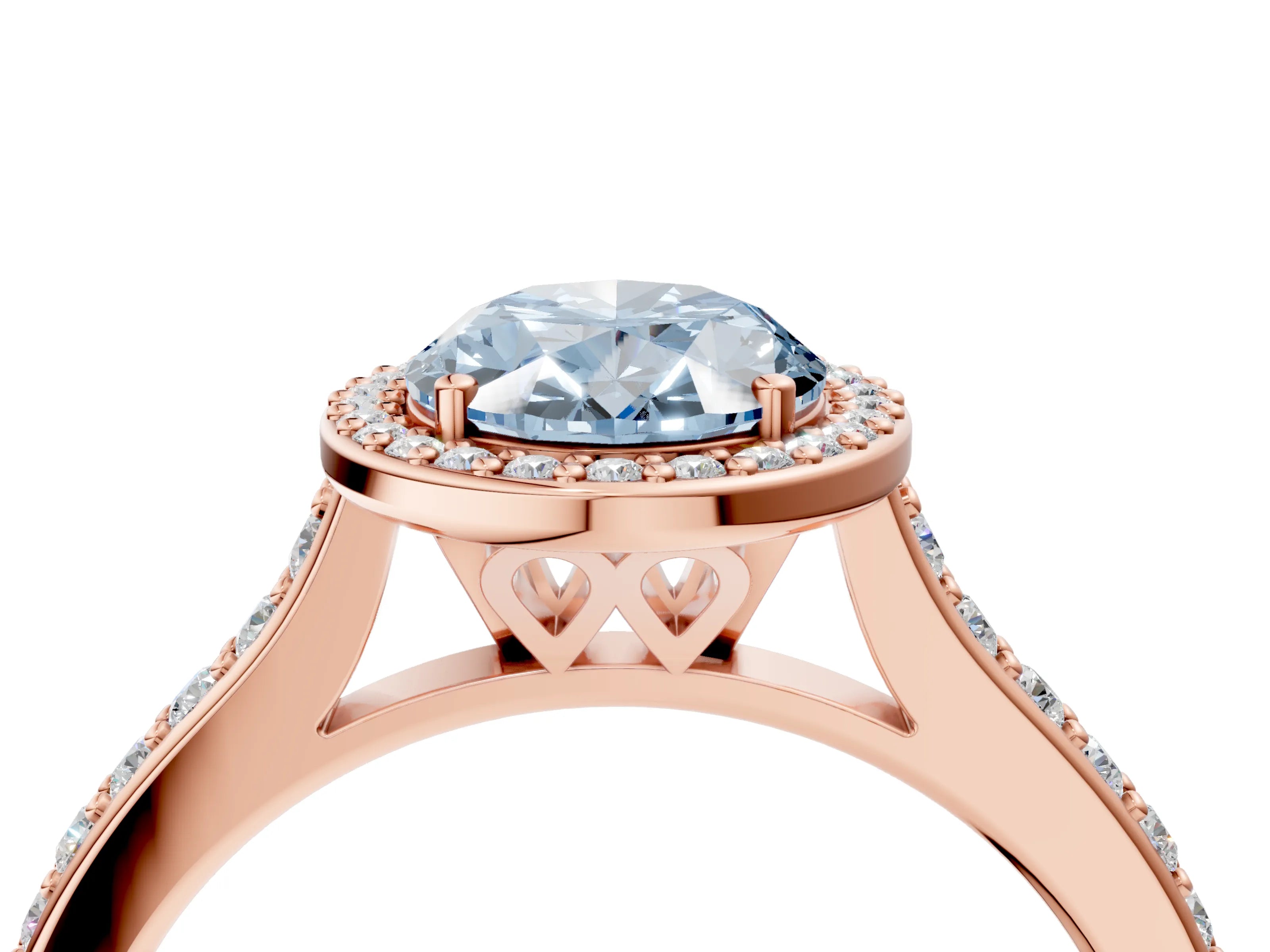 Rose gold Fancy Blue Oval Cut Halo Round Diamond Pavé Band with Four-Prong Setting_7