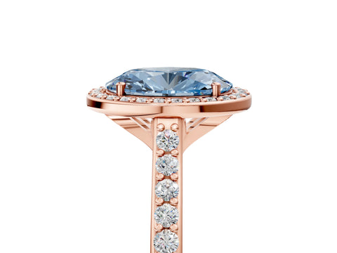 Rose gold Fancy Blue Oval Cut Halo Round Diamond Pavé Band with Four-Prong Setting_8
