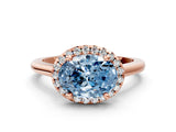 Rose gold Fancy Blue Oval Cut Halo Round Diamond Solitaire Engagement Ring with Pave Band and Four-Prong Setting_12
