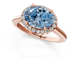 Rose gold Fancy Blue Oval Cut Halo Round Diamond Solitaire Engagement Ring with Pave Band and Four-Prong Setting_13