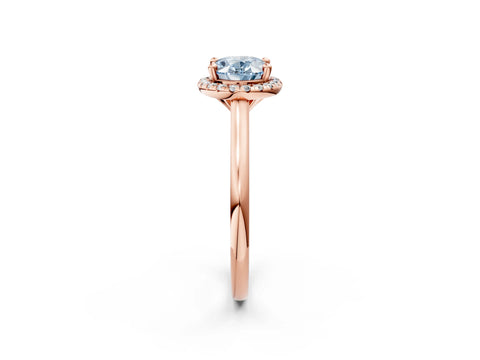 Rose gold Fancy Blue Oval Cut Halo Round Diamond Solitaire Engagement Ring with Pave Band and Four-Prong Setting_14