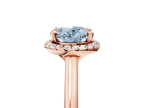 Rose gold Fancy Blue Oval Cut Halo Round Diamond Solitaire Engagement Ring with Pave Band and Four-Prong Setting_17