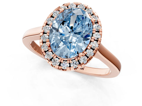 Rose gold Fancy Blue Oval Cut Halo Round Diamond Solitaire Ring with Pavé Band and Four-Prong Setting_1