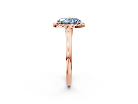 Rose gold Fancy Blue Oval Cut Halo Round Diamond Solitaire Ring with Pavé Band and Four-Prong Setting_2