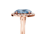 Rose gold Fancy Blue Oval Cut Halo Round Diamond Solitaire Ring with Pavé Band and Four-Prong Setting_5