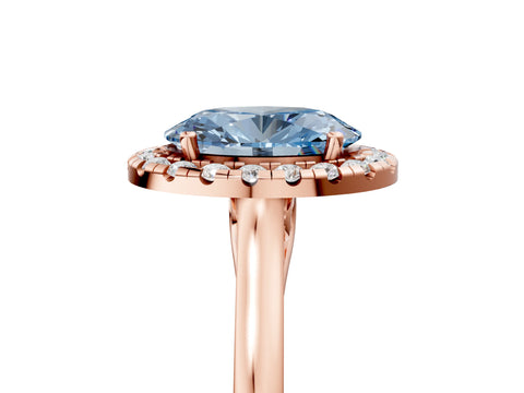 Rose gold Fancy Blue Oval Cut Halo Round Diamond Solitaire Ring with Pavé Band and Four-Prong Setting_5