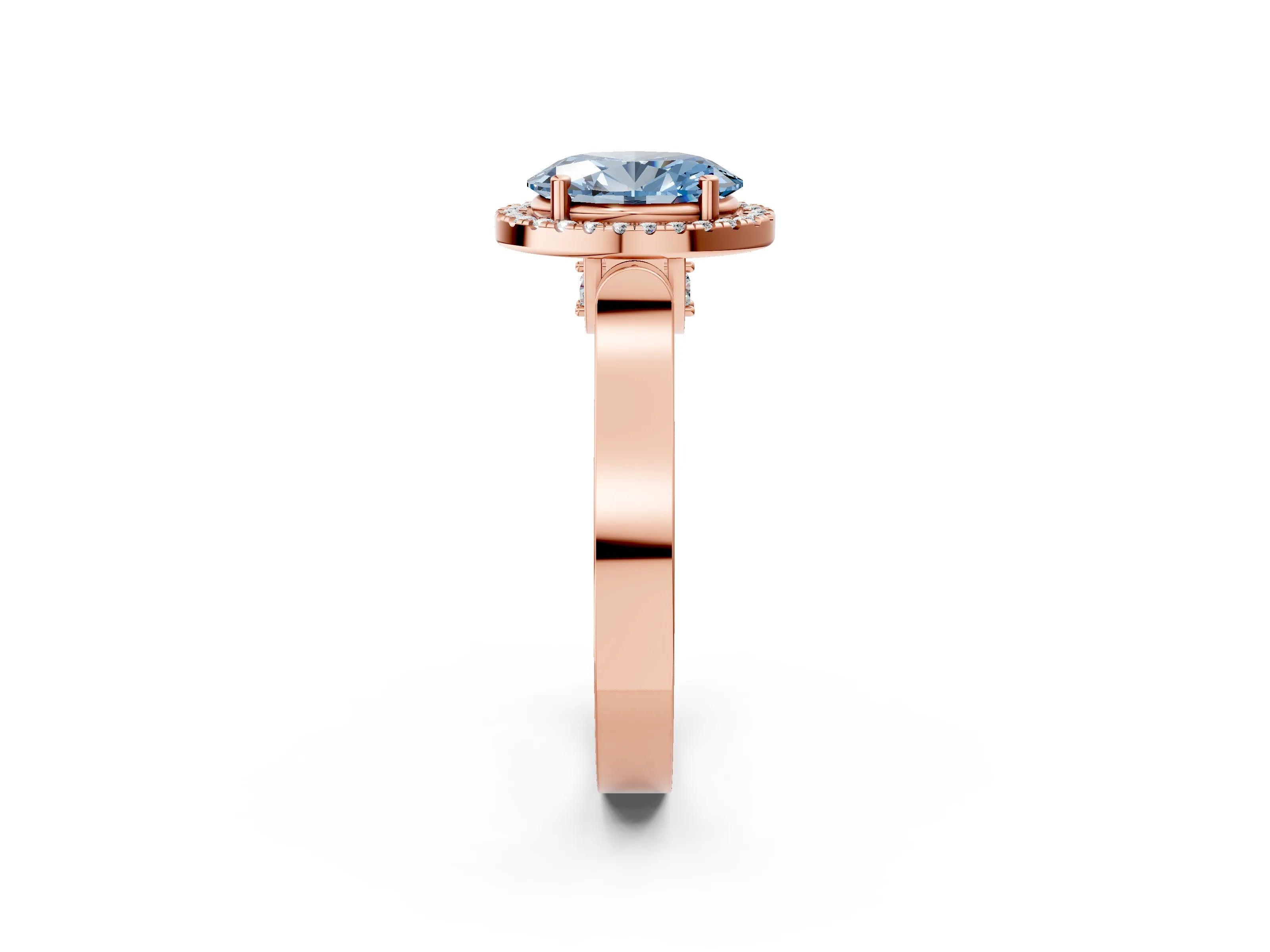 Rose gold Fancy Blue Oval Cut Halo Round Diamond Twist Band with Four-Prong Setting_2