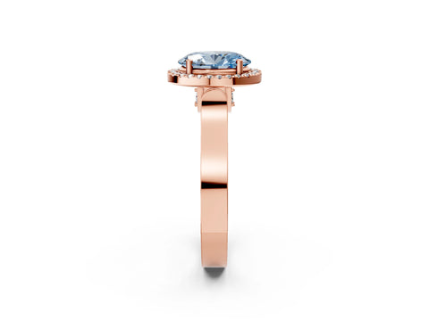 Rose gold Fancy Blue Oval Cut Halo Round Diamond Twist Band with Four-Prong Setting_2
