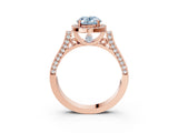 Rose gold Fancy Blue Oval Cut Halo Round Diamond Twist Band with Four-Prong Setting_3