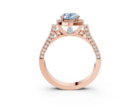 Rose gold Fancy Blue Oval Cut Halo Round Diamond Twist Band with Four-Prong Setting_3