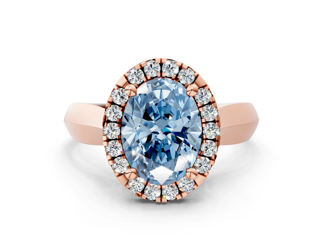 Rose gold Fancy Blue Oval  Cut Halo Solitaire Engagement Ring with Square Band and Four-Prong Setting_66