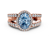 Rose gold Fancy Blue Oval  Cut Halo Split Shank Diamond Ring with Four-Prong Setting_45