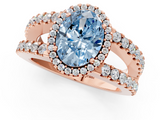 Rose gold Fancy Blue Oval  Cut Halo Split Shank Diamond Ring with Four-Prong Setting_46