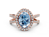Rose gold Fancy Blue Oval  Cut Halo Split Shank Pave Set Ring_61