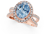 Rose gold Fancy Blue Oval  Cut Halo Split Shank Pave Set Ring_62