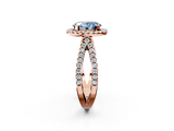 Rose gold Fancy Blue Oval  Cut Halo Split Shank Pave Set Ring_63