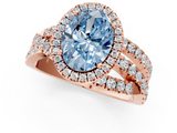 Rose gold Fancy Blue Oval  Cut Halo Split Shank Prong Setting Ring_61