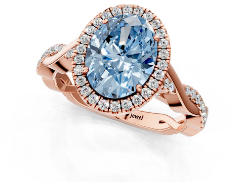 Rose gold Fancy Blue Oval Cut Halo Twist Band with Four-Prong Setting_13