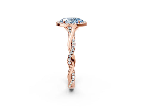 Rose gold Fancy Blue Oval Cut Halo Twist Band with Four-Prong Setting_14