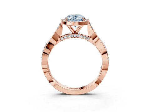 Rose gold Fancy Blue Oval Cut Halo Twist Band with Four-Prong Setting_15