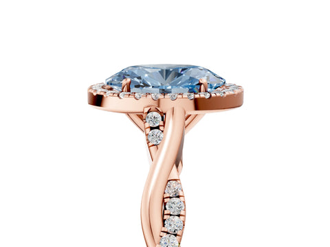 Rose gold Fancy Blue Oval Cut Halo Twist Band with Four-Prong Setting_17