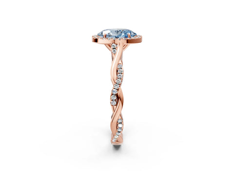 Rose gold Fancy Blue Oval Cut Halo Twist Band with Four-Prong Setting_2