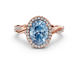 Rose gold Fancy Blue Oval  Cut Halo Twisted Band Four-Prong Ring_20