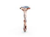 Rose gold Fancy Blue Oval  Cut Halo Twisted Band Four-Prong Ring_22