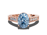 Rose gold Fancy Blue Oval  Cut Milgrain Channel Set Engagement Ring with Solitaire Prong Setting_65