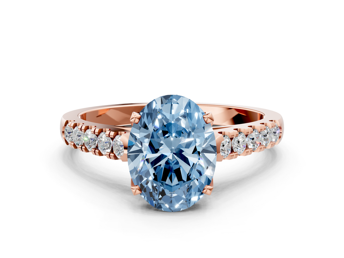 Rose gold Fancy Blue Oval  Cut Pavé Band Solitaire Ring with Four-Prong Setting_39