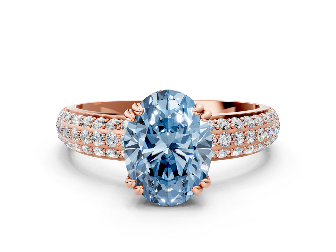 Rose gold Fancy Blue Oval  Cut Pave Diamond Engagement Ring with Channel Set Band and Four-Prong Setting_20