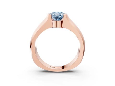 Rose gold Fancy Blue Oval Cut Solitaire Bezel Set Diamond Ring with Wide Band_3