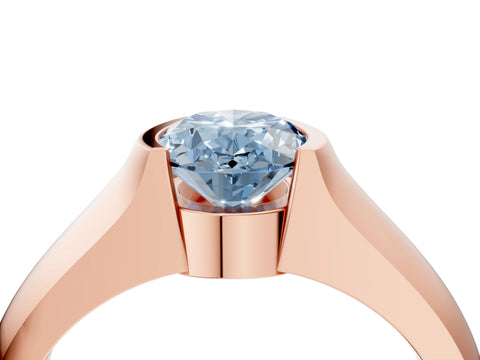 Rose gold Fancy Blue Oval Cut Solitaire Bezel Set Diamond Ring with Wide Band_4