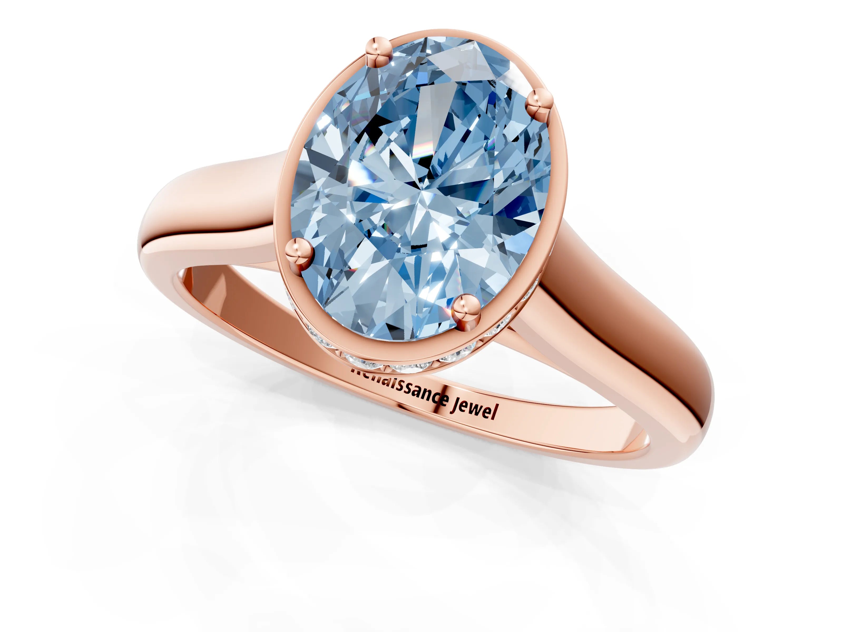 Rose gold Fancy Blue Oval Cut Solitaire Diamond Engagement Ring with Four-Prong Setting and Tapered Band_1