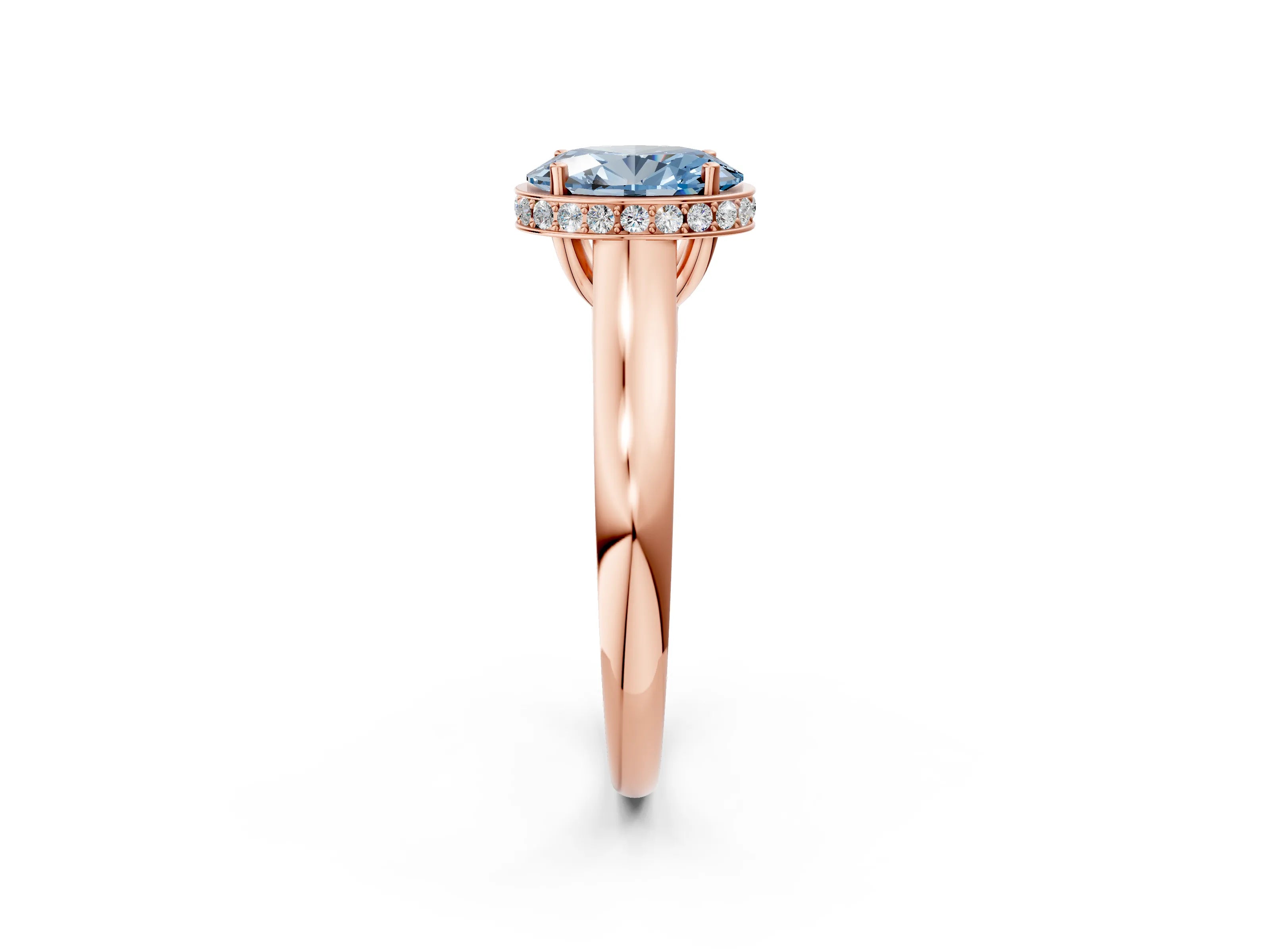 Rose gold Fancy Blue Oval Cut Solitaire Diamond Engagement Ring with Four-Prong Setting and Tapered Band_2