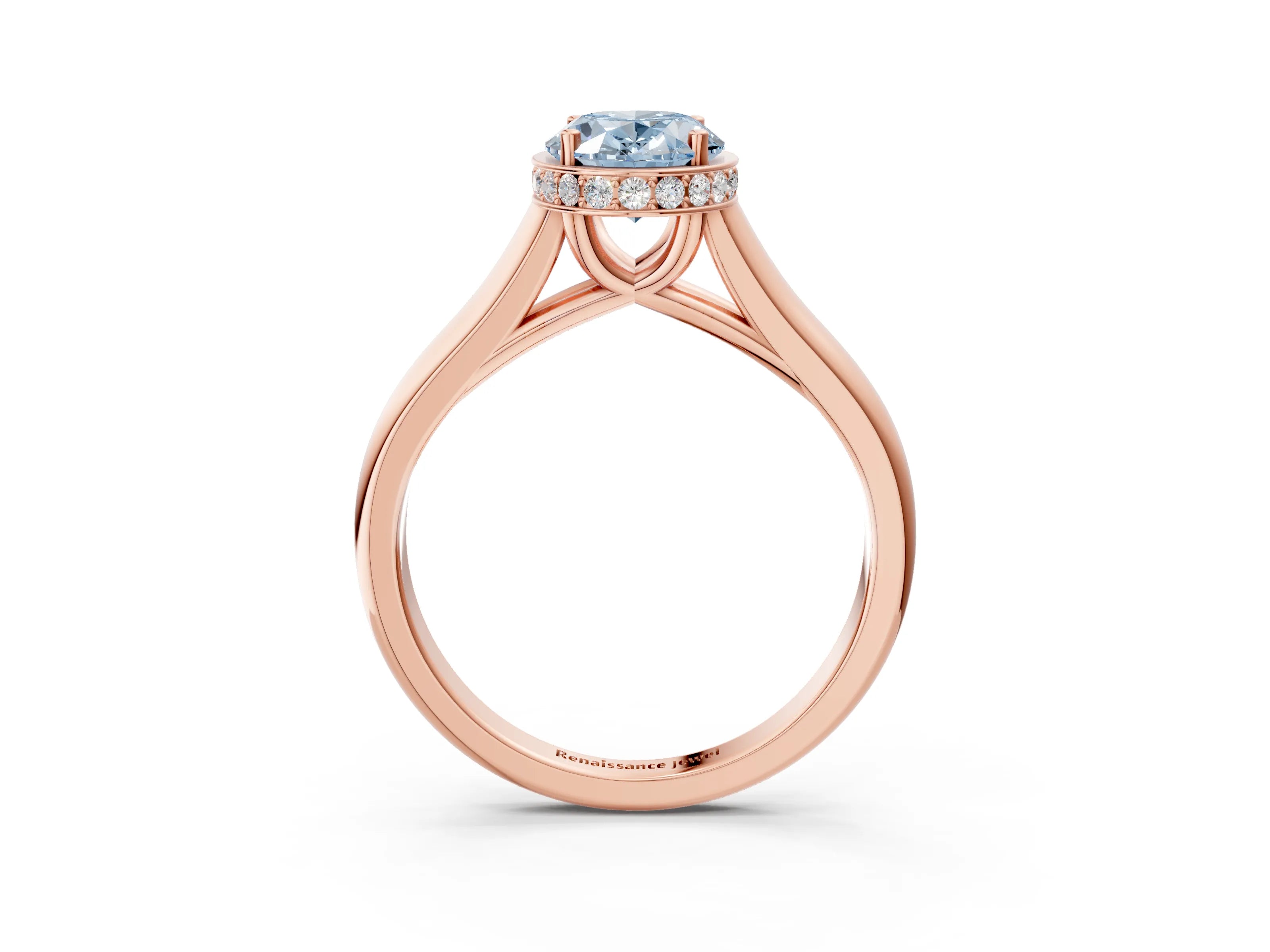 Rose gold Fancy Blue Oval Cut Solitaire Diamond Engagement Ring with Four-Prong Setting and Tapered Band_3