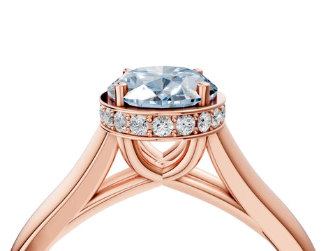 Rose gold Fancy Blue Oval Cut Solitaire Diamond Engagement Ring with Four-Prong Setting and Tapered Band_4