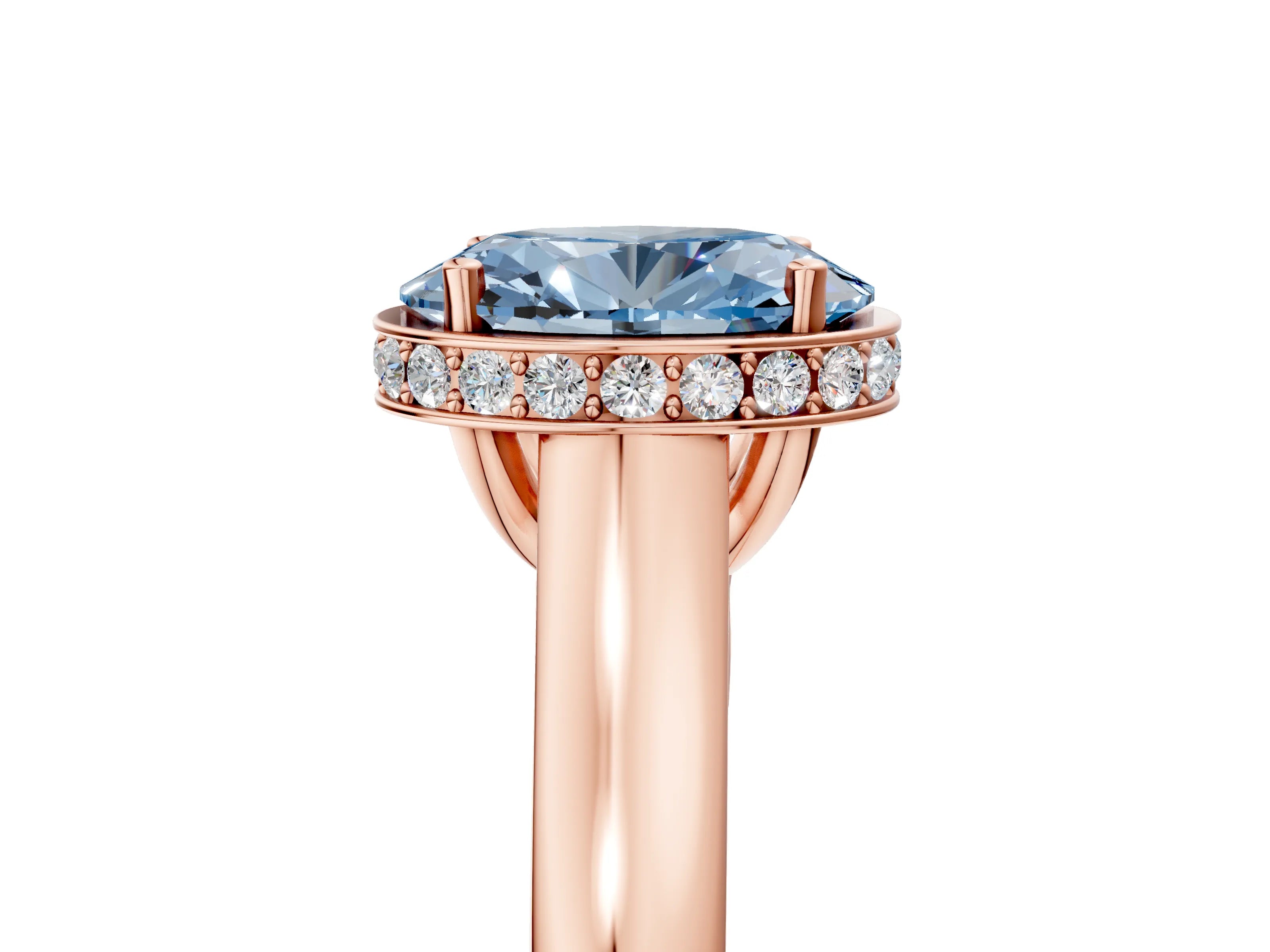 Rose gold Fancy Blue Oval Cut Solitaire Diamond Engagement Ring with Four-Prong Setting and Tapered Band_5