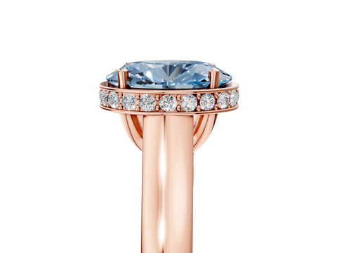 Rose gold Fancy Blue Oval Cut Solitaire Diamond Engagement Ring with Four-Prong Setting and Tapered Band_5