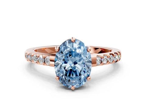 Rose gold Fancy Blue Oval Cut Solitaire Diamond Engagement Ring with Pavé Band and Six-Prong Setting_12